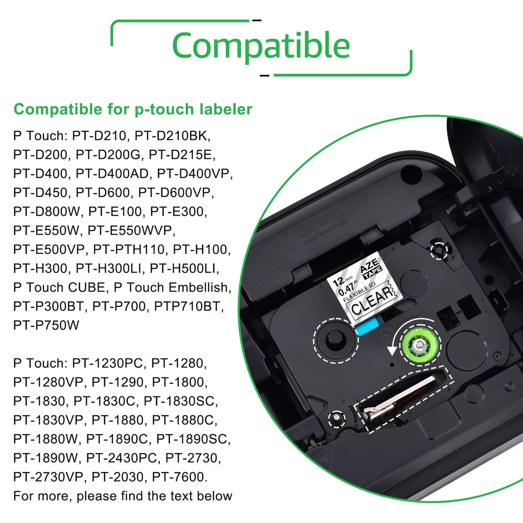 30PK Wire TZe-FX131 for 12mm Label 8m P-touch Black x Fits -131 Clear Tape Flexible Brother TZe TZe-131 Cable on -FX131
