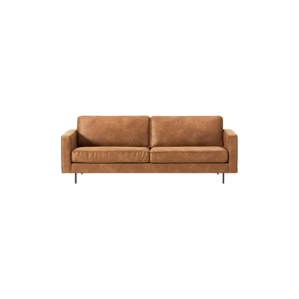 Moderner Leder-Sofa in Braun mit klaren Linien und minimalistischer Ästhetik