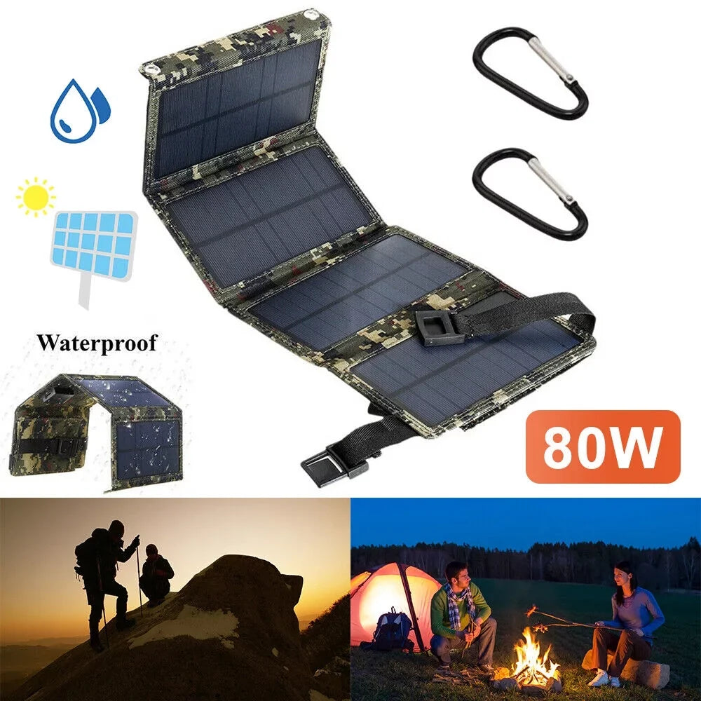 Hiking Panel Paddsun Phone Folding Camping Bank Charger Outdoor Solar 80W Power
