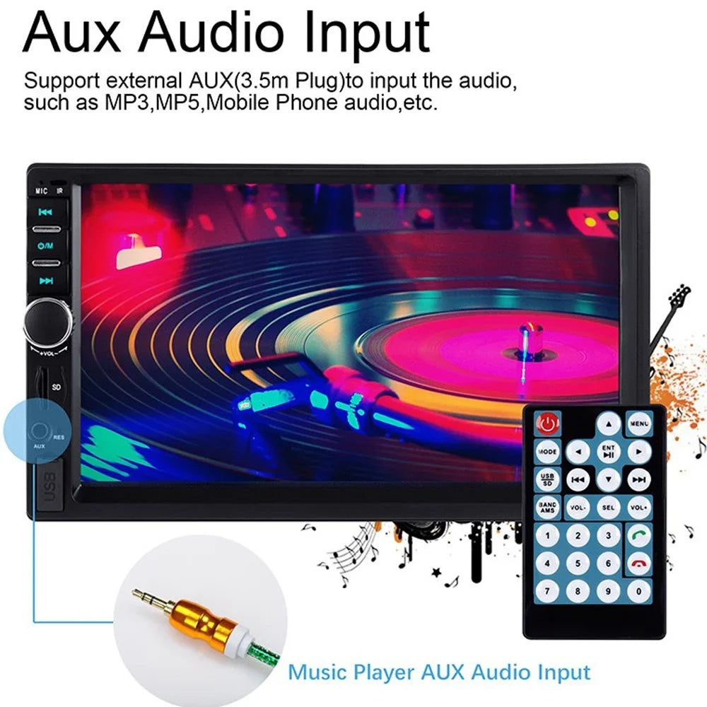 with Backup Link Radio with Audio MP5/4/3 7-inch Function Mirror Polarlander Multimedia Car Double Car Camera Screen Stereo Car Din Bluetooth Touch Player 4LED
