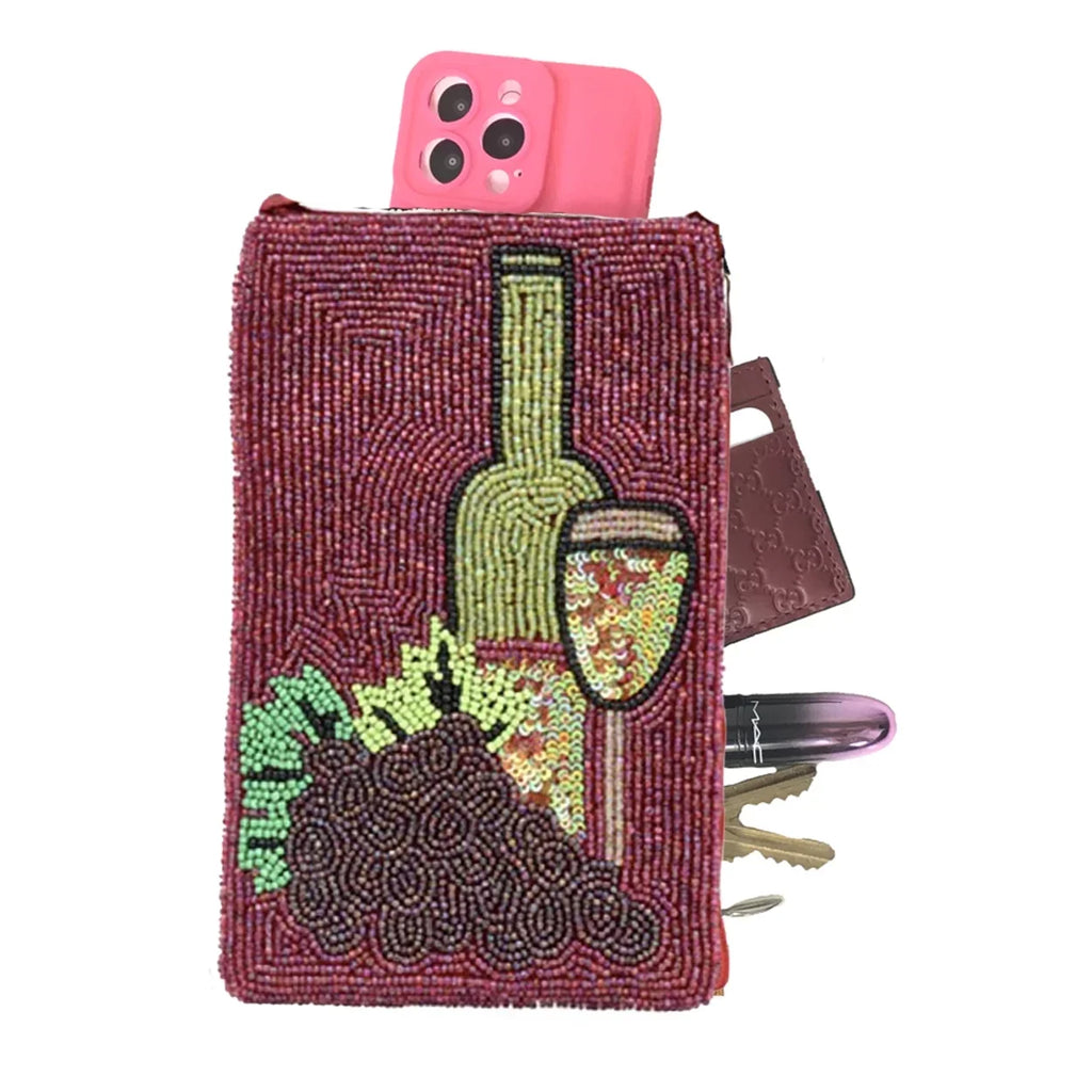 Wine Merlot Bag Club Lovers Beaded Red Phone Crossbody,