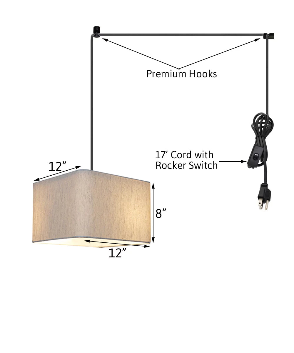 Light Black Square Corner 14"w Drum Plug-In Oatmeal 1 Shade, Cord Pendant Rounded Swag