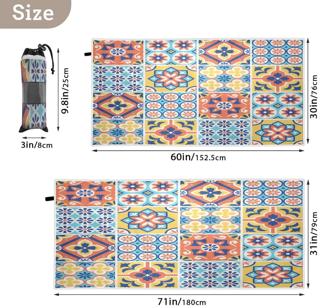 Bestwell Oversized Talavera Multipurpose Lightweight Bath Dry Towel Tiles Towel, Shower Blanket, Yoga 31”X71” Microfiber Mexican Style Towel Beach Sand Free Quick Thin Towel Pool Swim