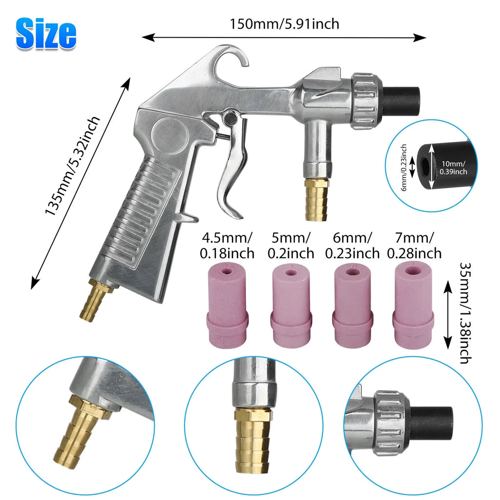 Sand Sandblaster with Gun Nozzle 4 Sandblasting Kit Abrasive Blaster Air Ceramic