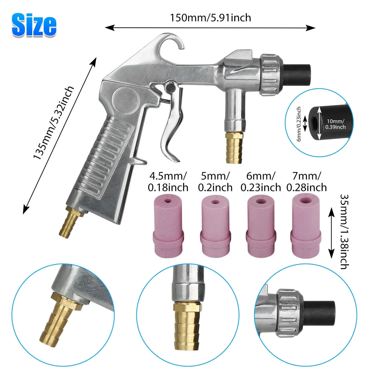 Sand Sandblaster with Gun Nozzle 4 Sandblasting Kit Abrasive Blaster Air Ceramic