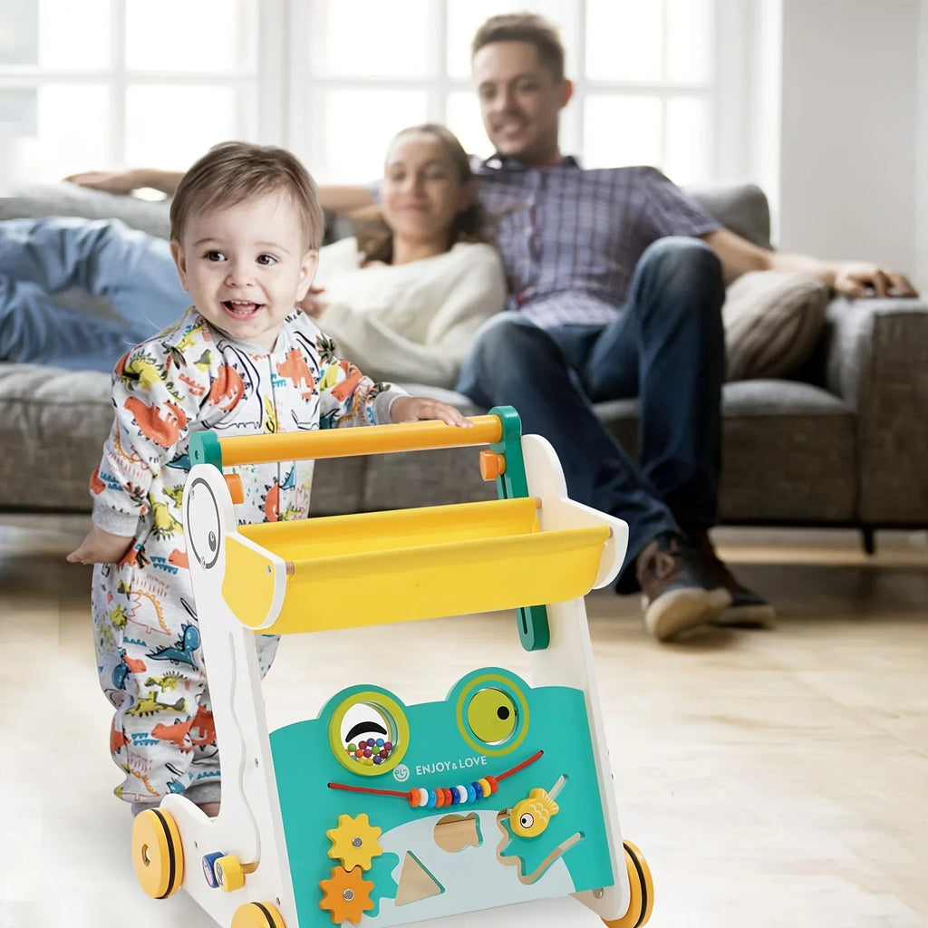 Multiple for Baby Learning Baby Infants Kids Activity Push Toddler Walker Along Toy Entertainment Sit-to-Stand Wooden Boys Push Walker Girls Trolley Sorter Shape with Fishing Center Xylophone