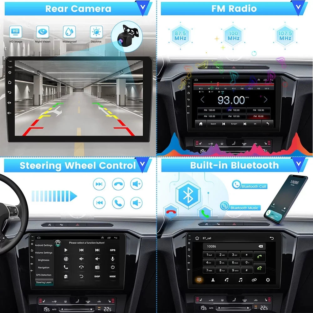 2006-2012 9'' Mirror Stereo Android Camera 13 2+64G Auto Car Android Santa-fe Link Carplay Hifi, Hyundai Backup Podofo for Wireless Bluetooth Radio