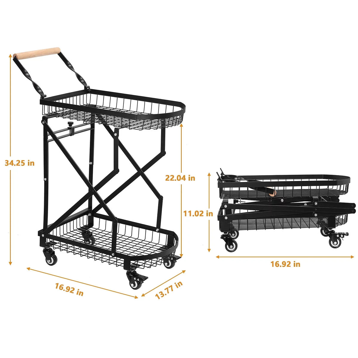 Metal Storage Multifunction Trolley Rolling Utility Cart, 2-Tier