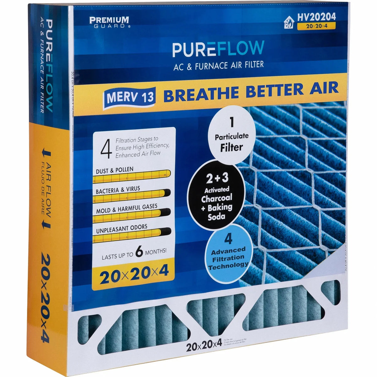 Layers -13 HV20204, Pack-of-2 Air 20x20x4, Filtration PureFlow 4 Technology, with Advanced Filter of Home Furnace