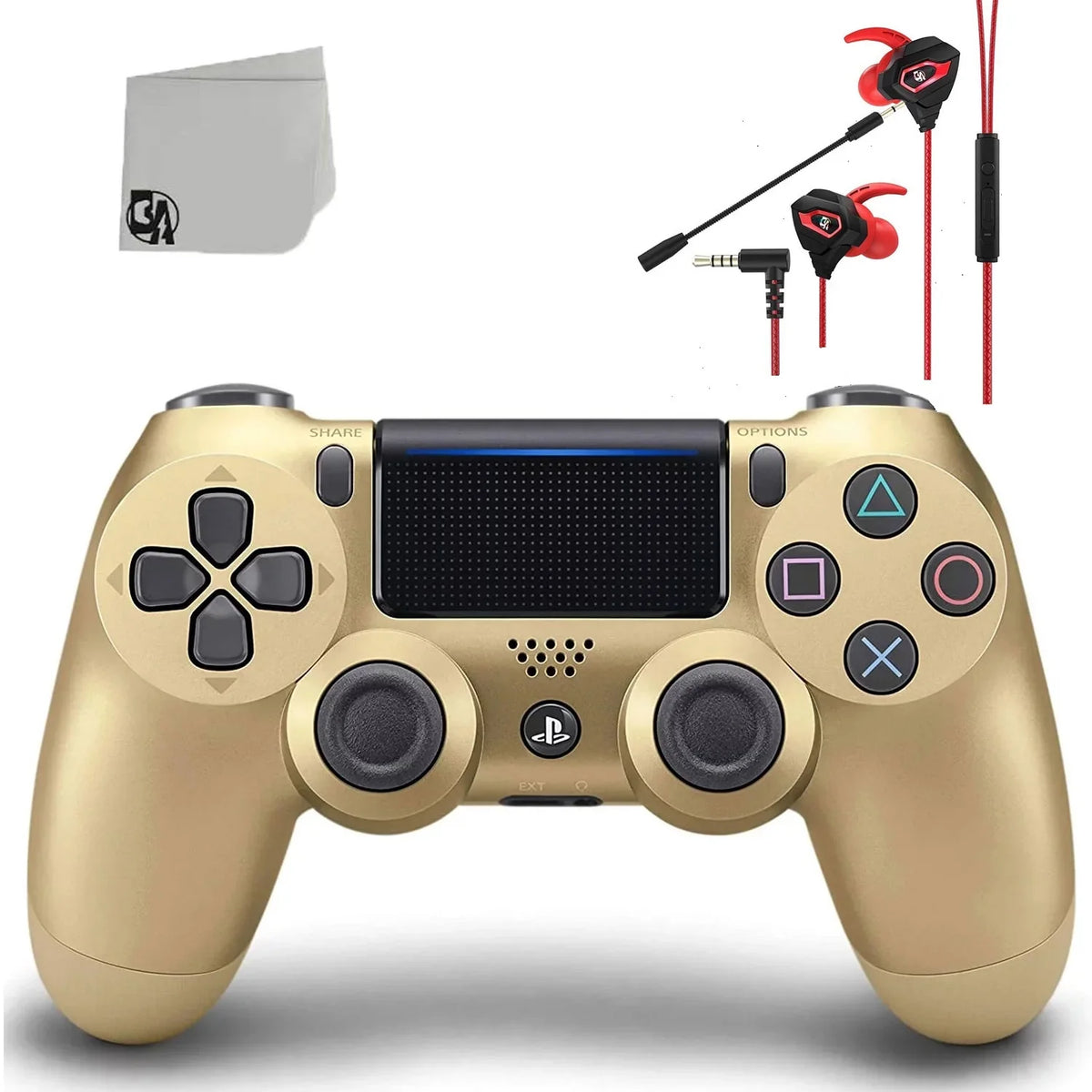 Pre-Owned (Refurbished: Earbuds Dual For Bundle Shock Gold + New) Wired Console Controller Like Gaming PS4 Sony