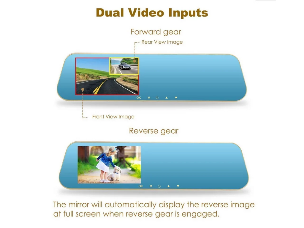 Lens 1080P X10 Camera Front System Car Dash 4.3 with with Mirror Recorder Car Parking Camera Car Inch Car Vehicles Dual Rearview , Video Reverse for Cam Video Full