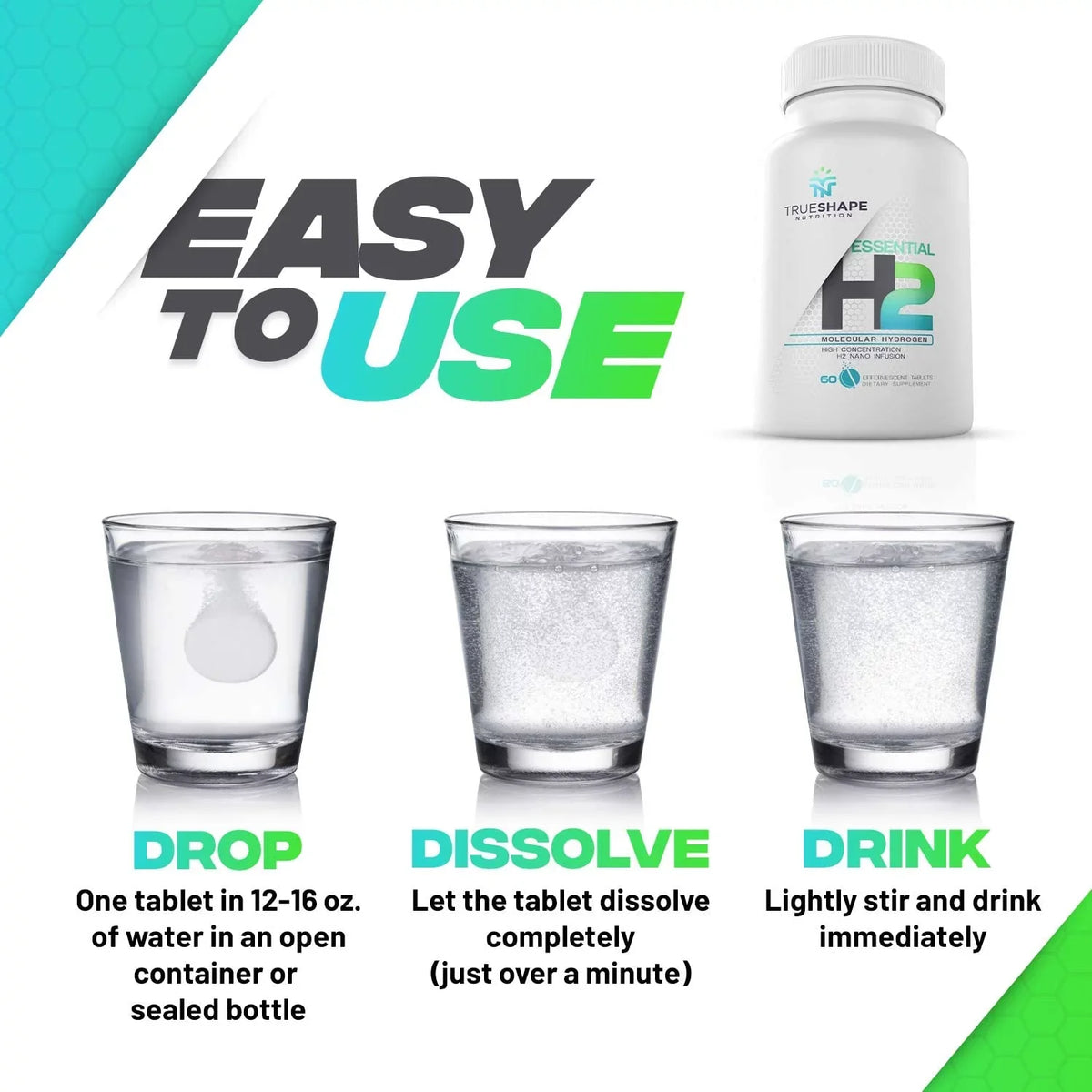 for Hydrogen Supplement Nutritional Servings) TrueShape H2 Tablets Essential (60 Moisture Fizzy Molecular Nutrition