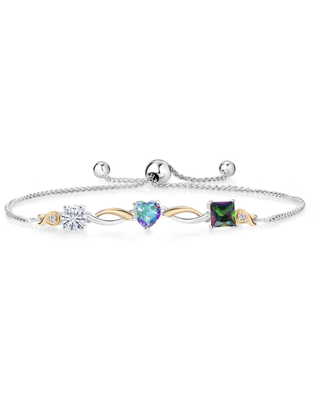 Grown 9 inch) Adjustable Keren Yellow Silver Green Mercury Tennis By Women Topaz Diamond Moissanite (2.30 Mystic for and Mystic Bracelet cttw, 10K Mist Gold and Topaz Up To Hanan Lab 925