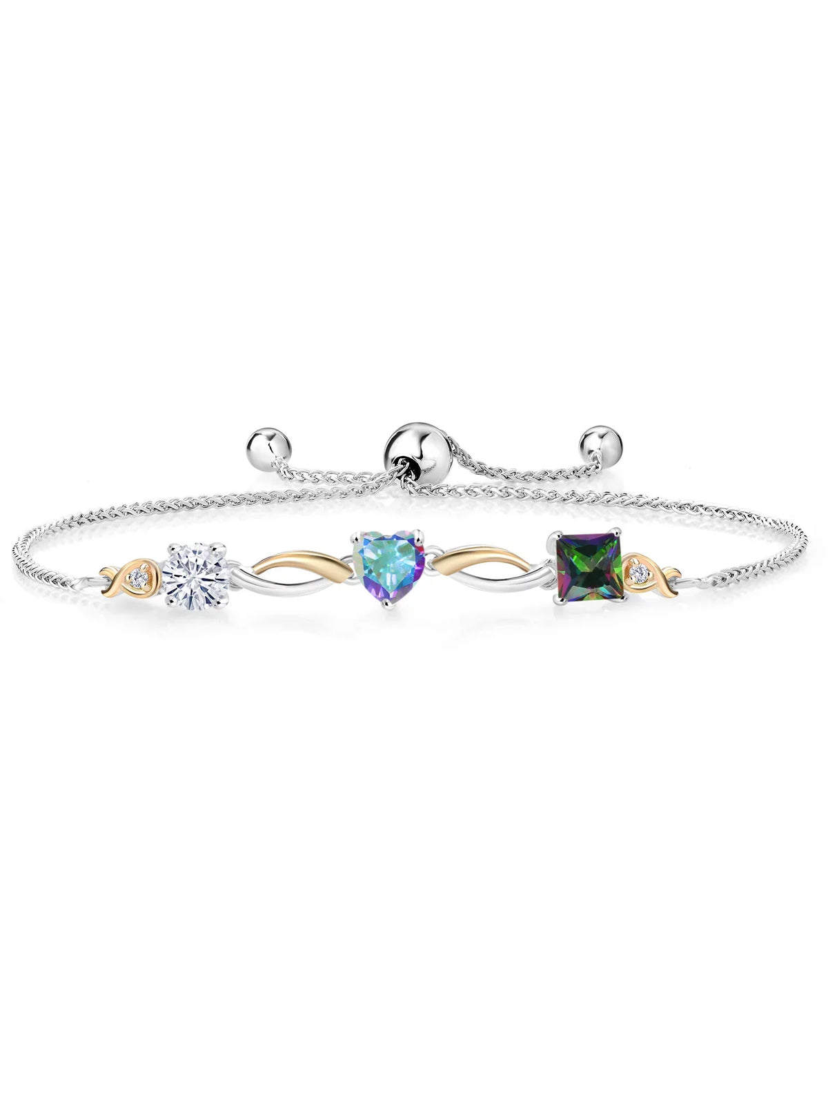 Grown 9 inch) Adjustable Keren Yellow Silver Green Mercury Tennis By Women Topaz Diamond Moissanite (2.30 Mystic for and Mystic Bracelet cttw, 10K Mist Gold and Topaz Up To Hanan Lab 925