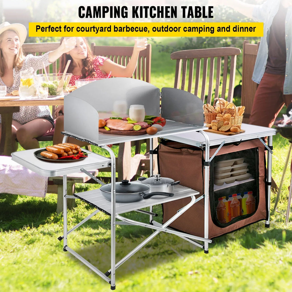 for Bag Table Camping Table 2-Tier, with Brown Party, Color, Kitchen , Zippered Cook Camp Portable Outdoor Table Camping, Folding
