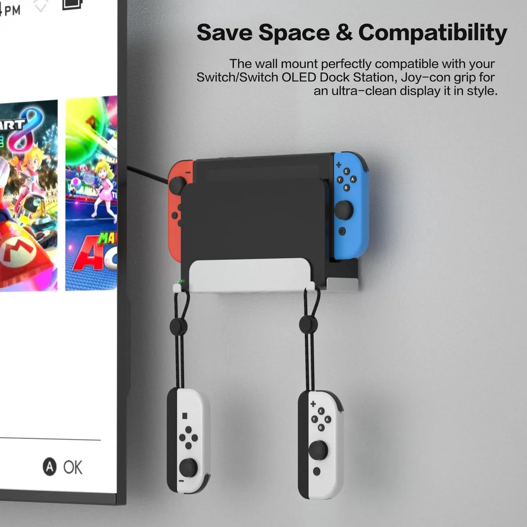 Shelf Metal Nintendo Near Wall Wall Mount Joy -White Switch , Con Behind with Switch for and Store Switch or Safely Mount Stand Console Kit Accessories Hanger,