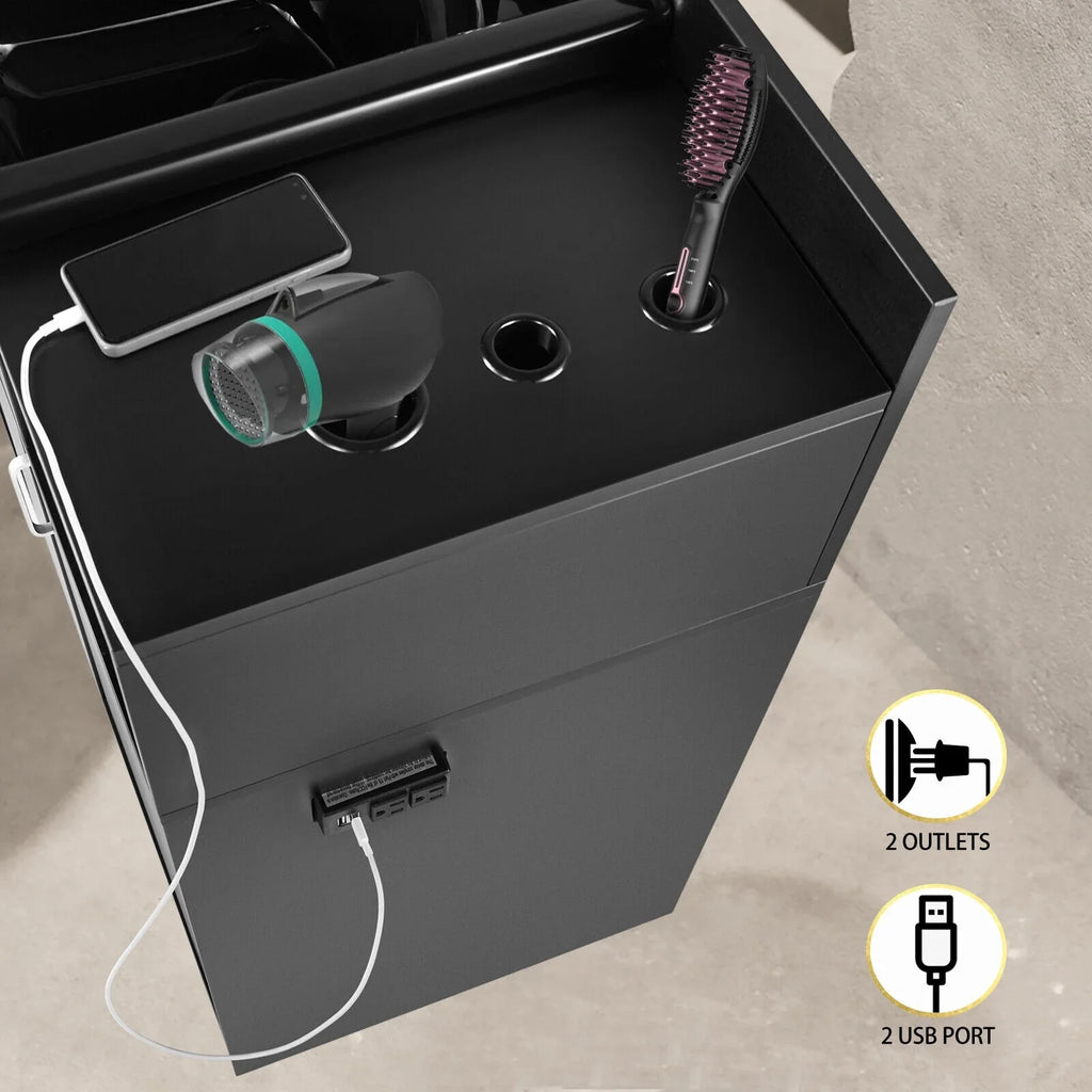 ,Hair Artist Station Salon Trap,Drawer(Black) Hair Beauty Shampoo Holes,P with Backwash Dryer Sink hand