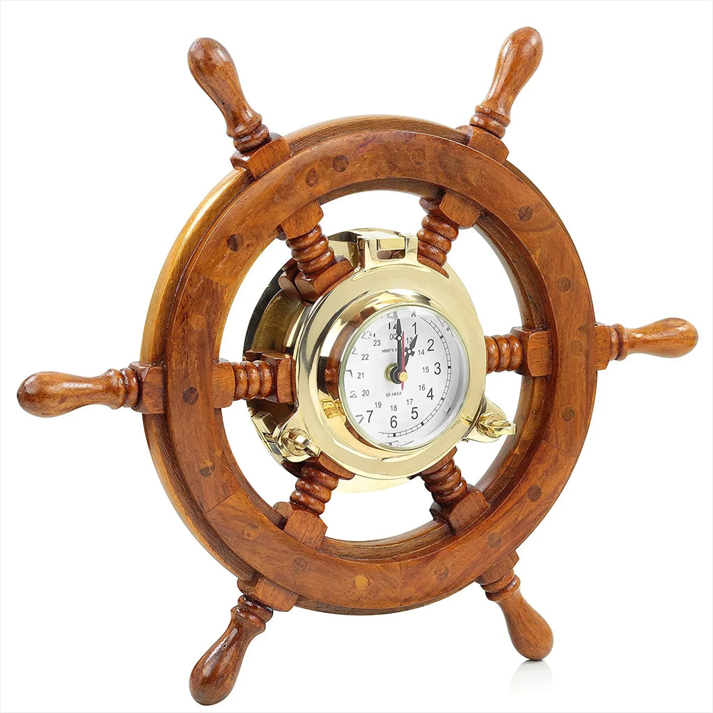 Nautical Premium Inches) Vintage | Hanging Clock Wheel | Wall Gift (42 Wide Brass | International Ship Porthole Numerals Nagina