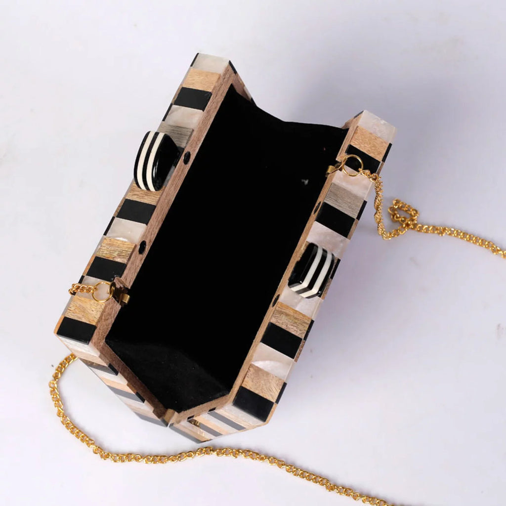 Acrylic Women Craft Bag India Wooden Inlay Clutch for Different