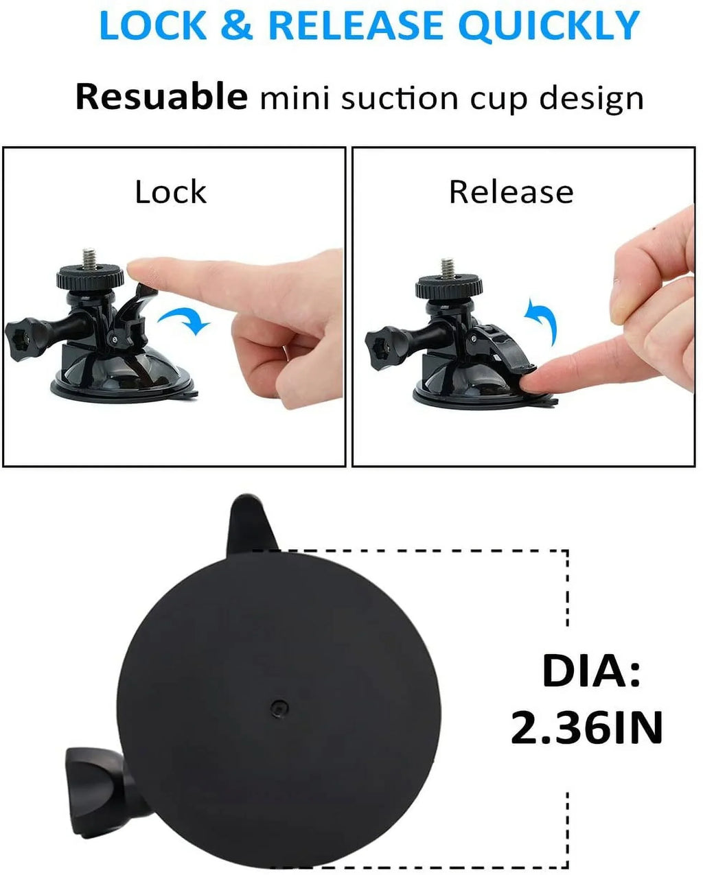 for 1/4 GoPro Apply Thread Hero Car Camera Mount 9/8/7/6/5/4/3+/3/2/1 Windshield