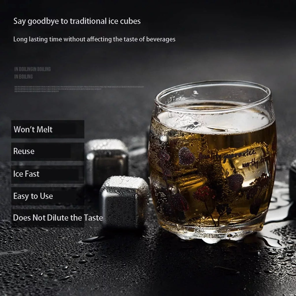 Reusable Whiskey Scotch, Steel Rum 6 Cubes Stones, Chiller Rocks Chilling Metal (Size Moistureless Set of Vodka, Ice Ice Whiskey pcs for with Ice Wine 4/6/8 Box, Cubes : Dilution for Drinks Stainless No