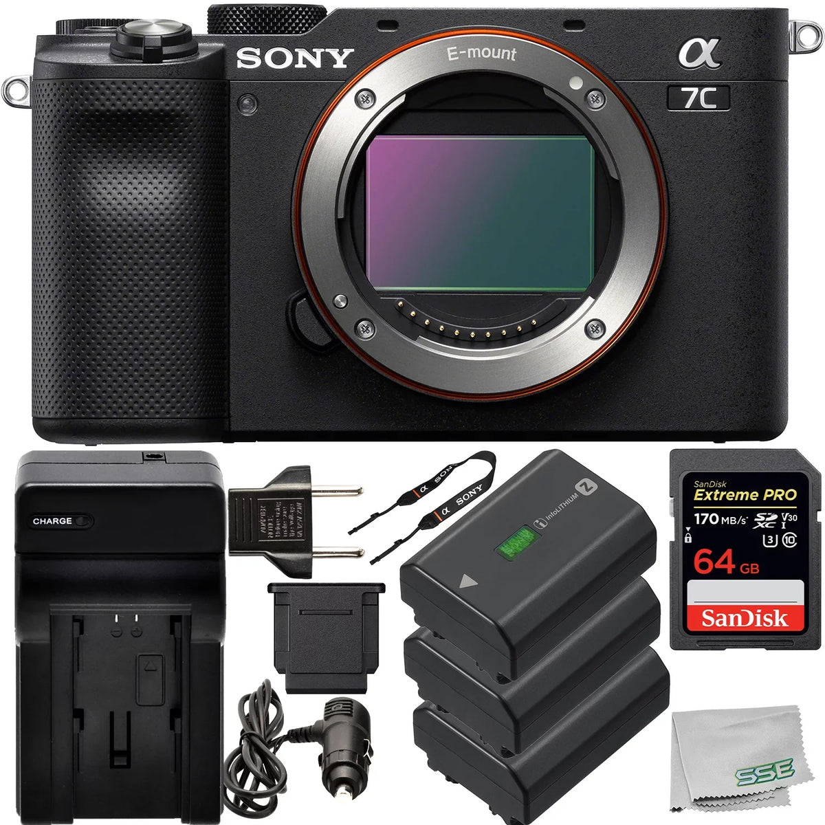 Extreme Sony Supplied Digital Seller SanDisk More FZ100 Memory Card, with Replacement Includes: Alpha Only, Bundle Accessory Essential & Camera Batteries Mirrorless Black) a7C 2x 64GB - (Body