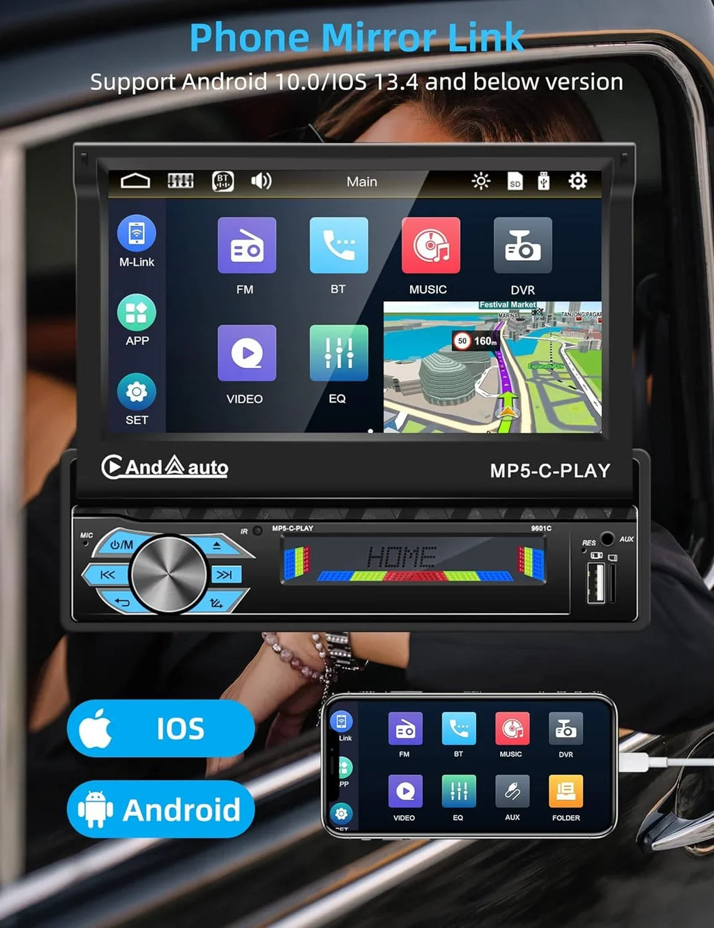 with Link,with Receivers Mirror Car Carplay Bluetooth,7 Car Stereo Phone Camera/ Port -in Auto Audio Support Out Radio,Car Flip Android Radio/Backup Inch Touchscreen