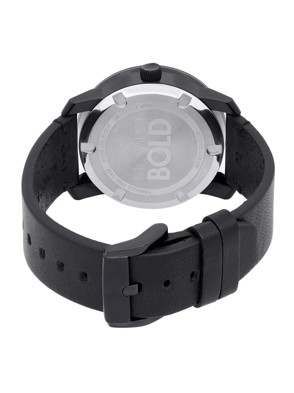 Pre-owned (Good) Black Leather Movado Quartz 3600307 Bold Watch Dial 42mm