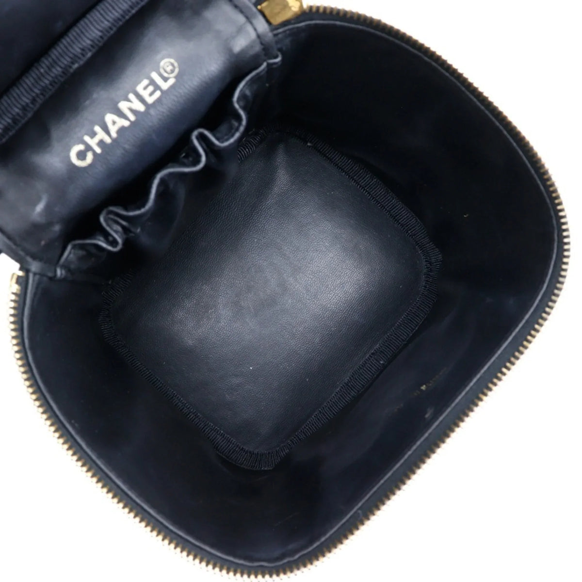 Zipper France in Coco (Good) Pre-Owned Matte Caviar Mark Vanity Made Handbag Ladies Skin Black