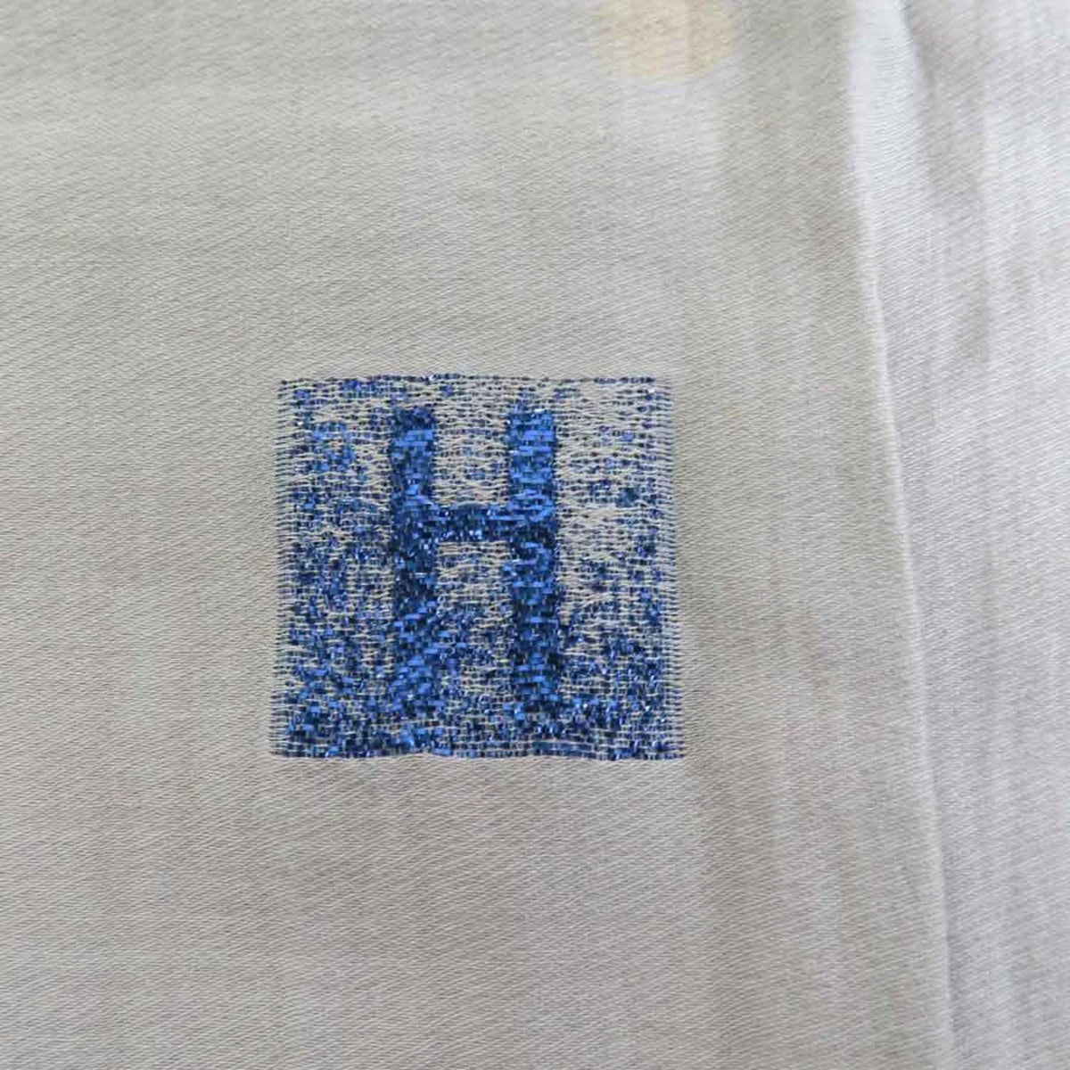 H Cotton/Silk/Polyester Pre-Owned Shawl Logo Greige/Blue (Good) Hermes Unisex Scarf e55881a