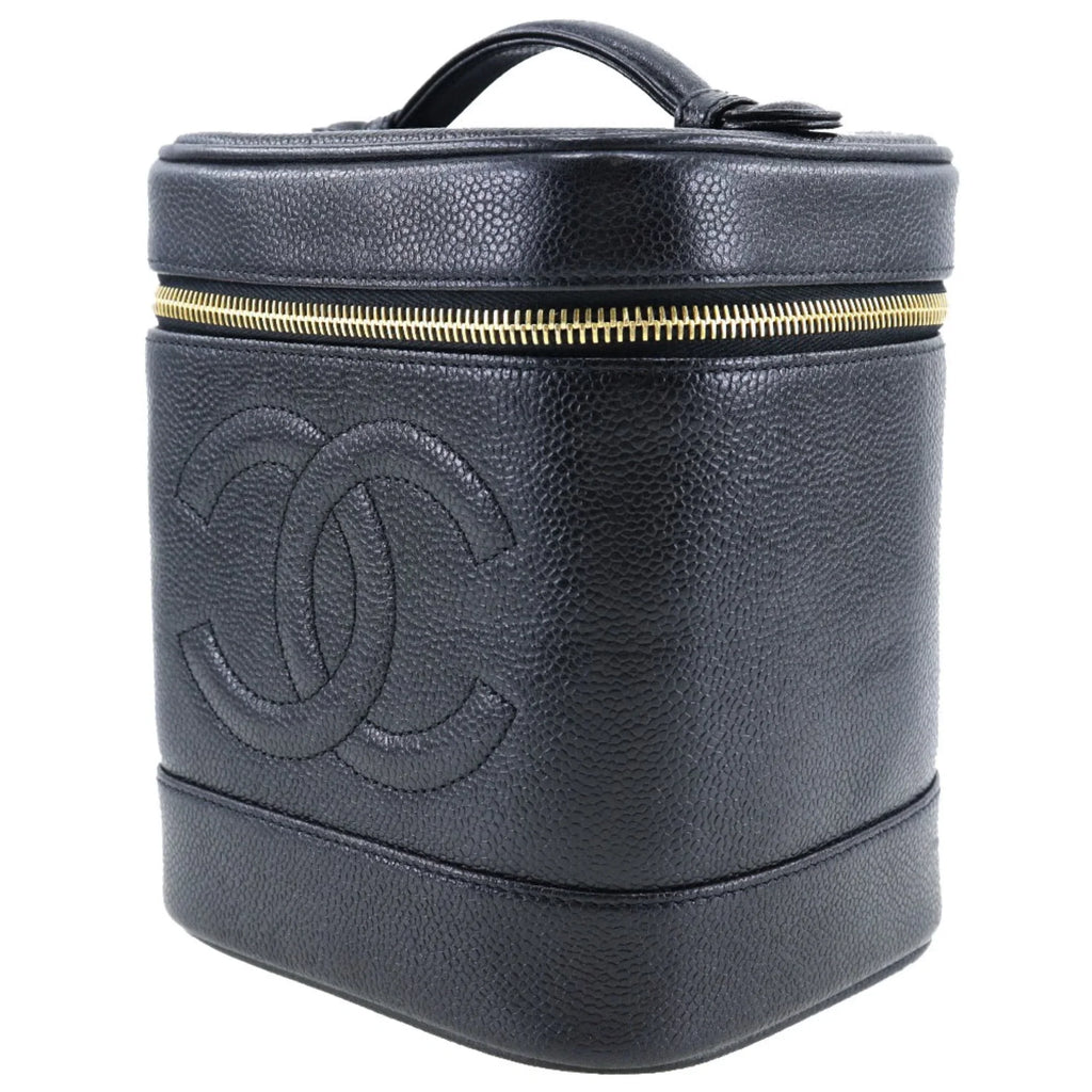 Zipper France in Coco (Good) Pre-Owned Matte Caviar Mark Vanity Made Handbag Ladies Skin Black
