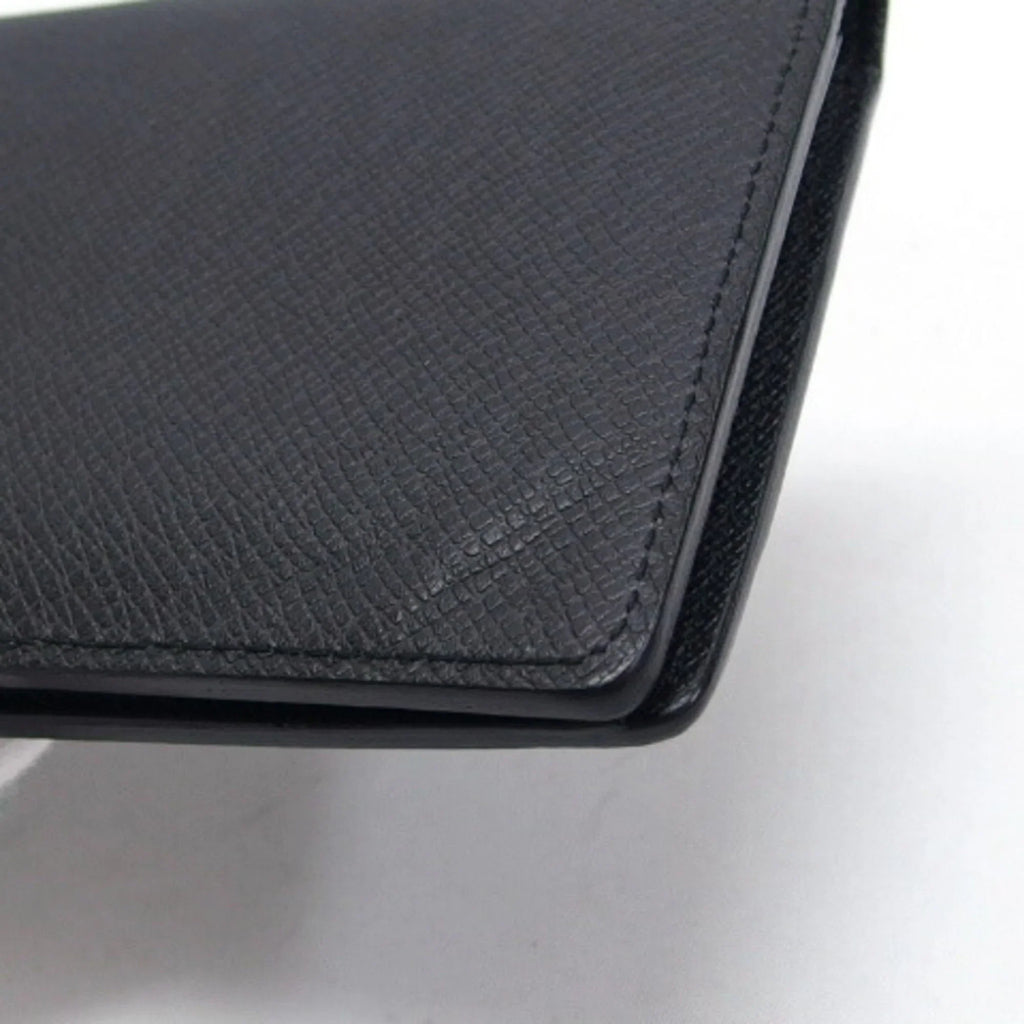 Pre-Owned Wallet (Good) Long Vuitton Black Bifold Billfold Taiga Louis