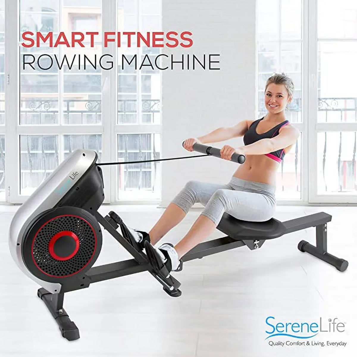 Machine Machine SereneLife Air Machine Exercise Selectable Resistance Magnetic Rowing for and Gym, Levels Rowing Rowing (8) (Black)