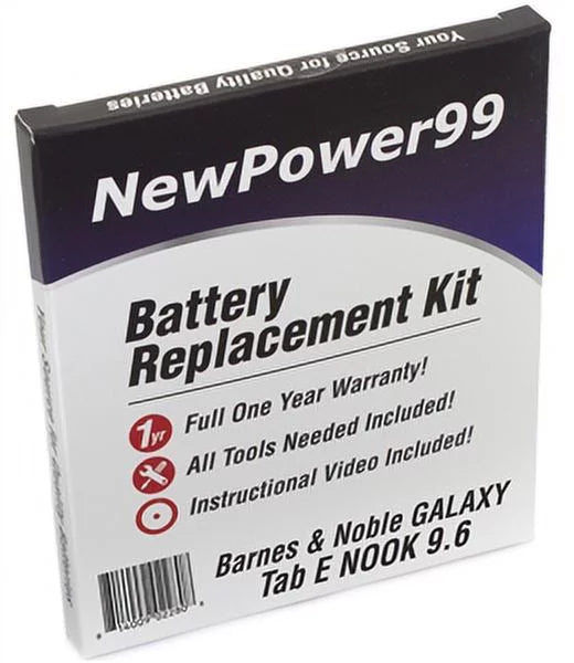 Full Replacement Battery with Kit and Warranty One Year Samsung Instructions, Tools, Life E Extended Video Battery Nook 9.6" Tab