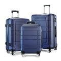 Blue Luggage Lock Wheels Expandable Durable Double Sets + Suitcase