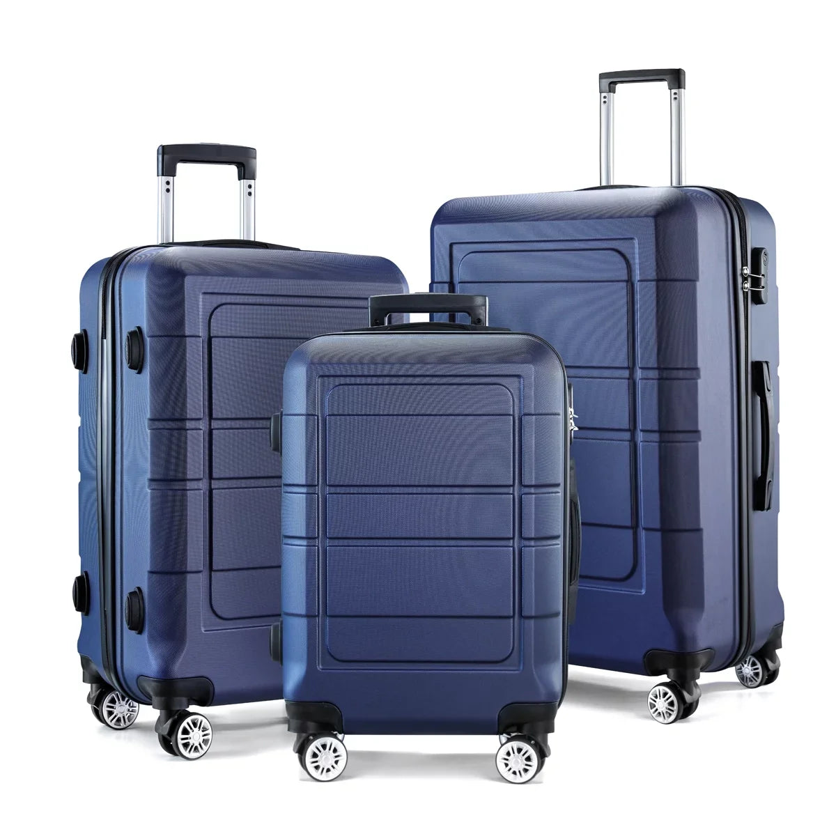 Blue Luggage Lock Wheels Expandable Durable Double Sets + Suitcase