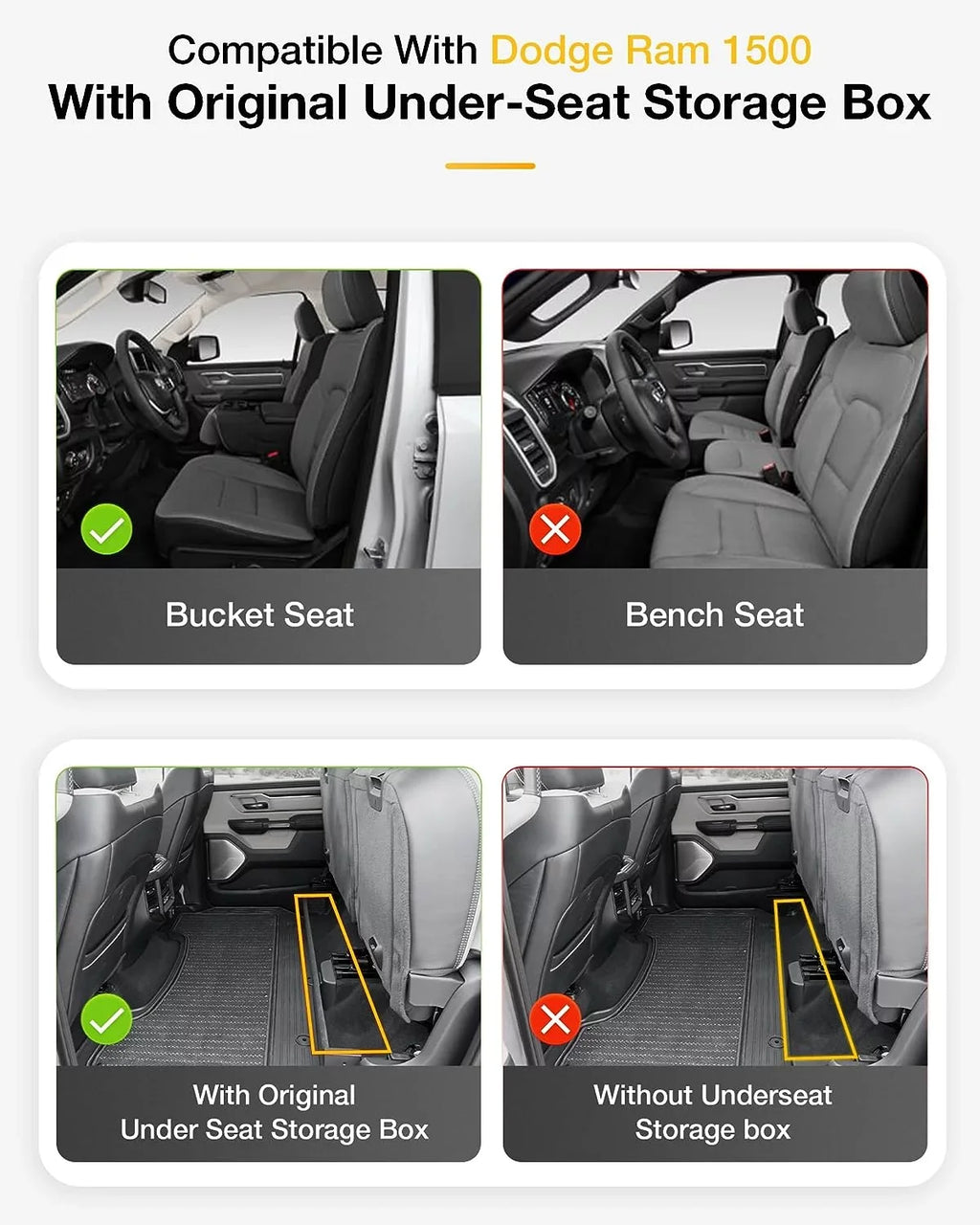 Dodge Cab Seat, Full Fit Climatic Liner Set Mats Mats Car Floor 2019-2023 Factory Rear for All Floor Ram Storage 3W Bucket Car 1500 Liners Crew Under-Seat with