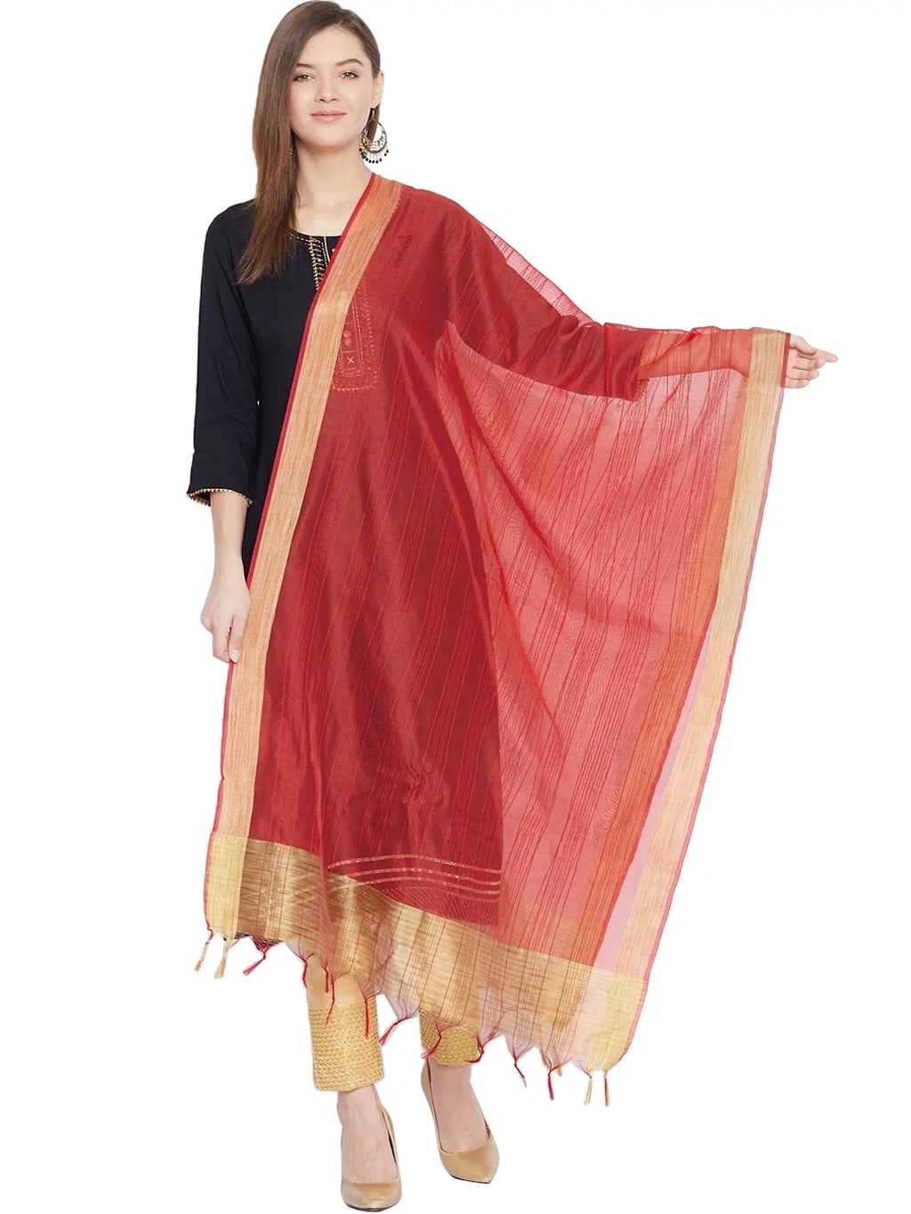 Stole, Scarf Chunni, Wrap Shawl Indian Red Woman's eloria Dupatta, Ethnic Plain