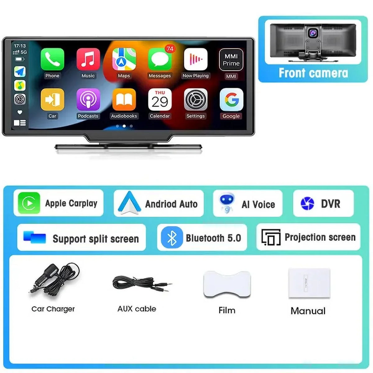 Navigation Dash Auto Masslatie Carplay camera 10.26 Cam Car ,Front Mirror Rearview Camera Dashboard Monitor Video Android & Inch