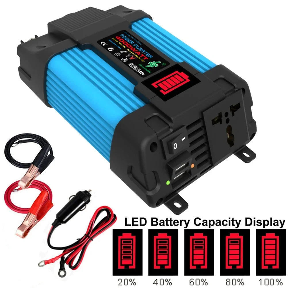 Display 2 Pure Sine Inverter Power 110/220V Wave 4000W To 12V Car
