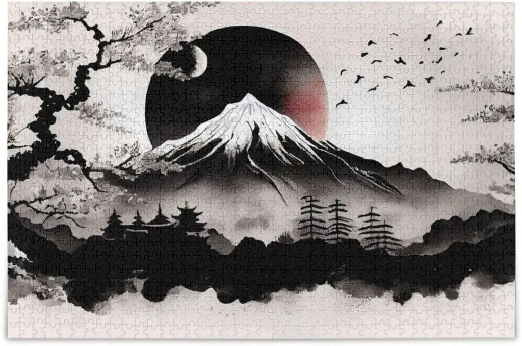 Painting Gift Kids Parents Japanese Exercise Traditional Family Game Fun Friends Print, with 500 Challenging Jigsaw Puzzle Puzzle for Storage Adults, Wooden Brain Bag, for Zigsaw