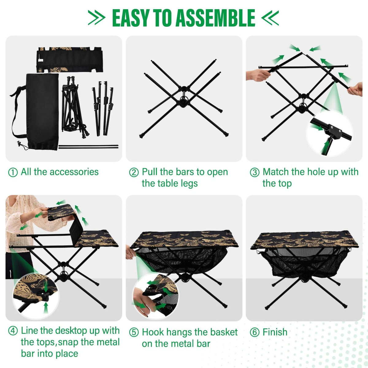 Camping Beach with Storage Picnic for Table Outdoor Portable Table Butterflies Folding Compact Table Fishing Bag Travel