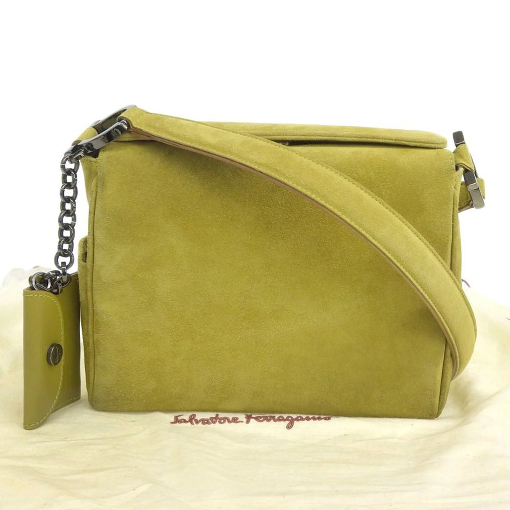 Salvatore BC217651 Ferragamo Bag Shoulder (Good) One Pre-Owned Gancini Green Suede