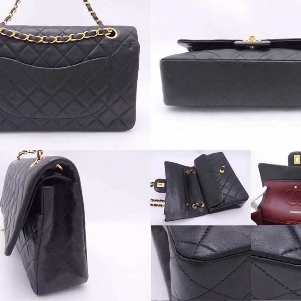 flap leather bag shoulder gold matelasse black ladies Chanel double Pre-Owned (Good)