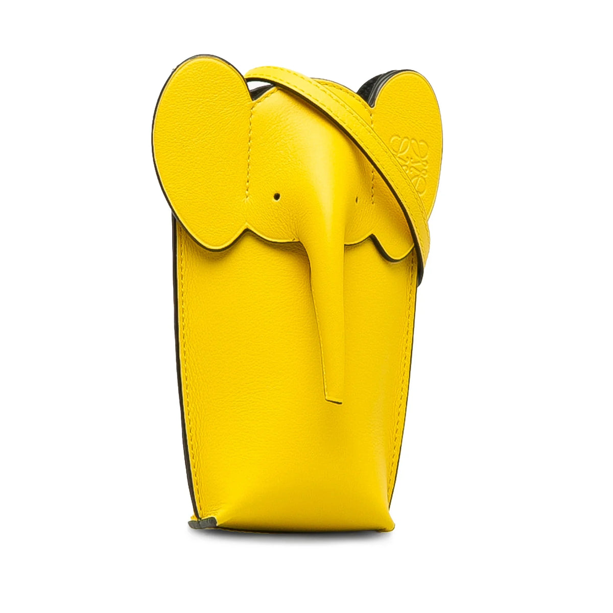 Pocket (Good) Elephant Yellow Authenticated Unisex Leather Pre-Owned Crossbody Calf Bag