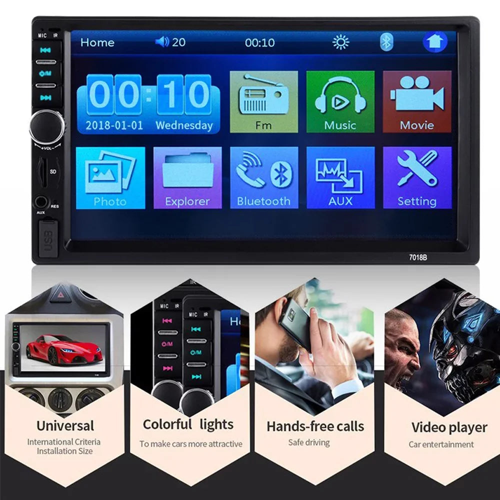 with Backup Link Radio with Audio MP5/4/3 7-inch Function Mirror Polarlander Multimedia Car Double Car Camera Screen Stereo Car Din Bluetooth Touch Player 4LED