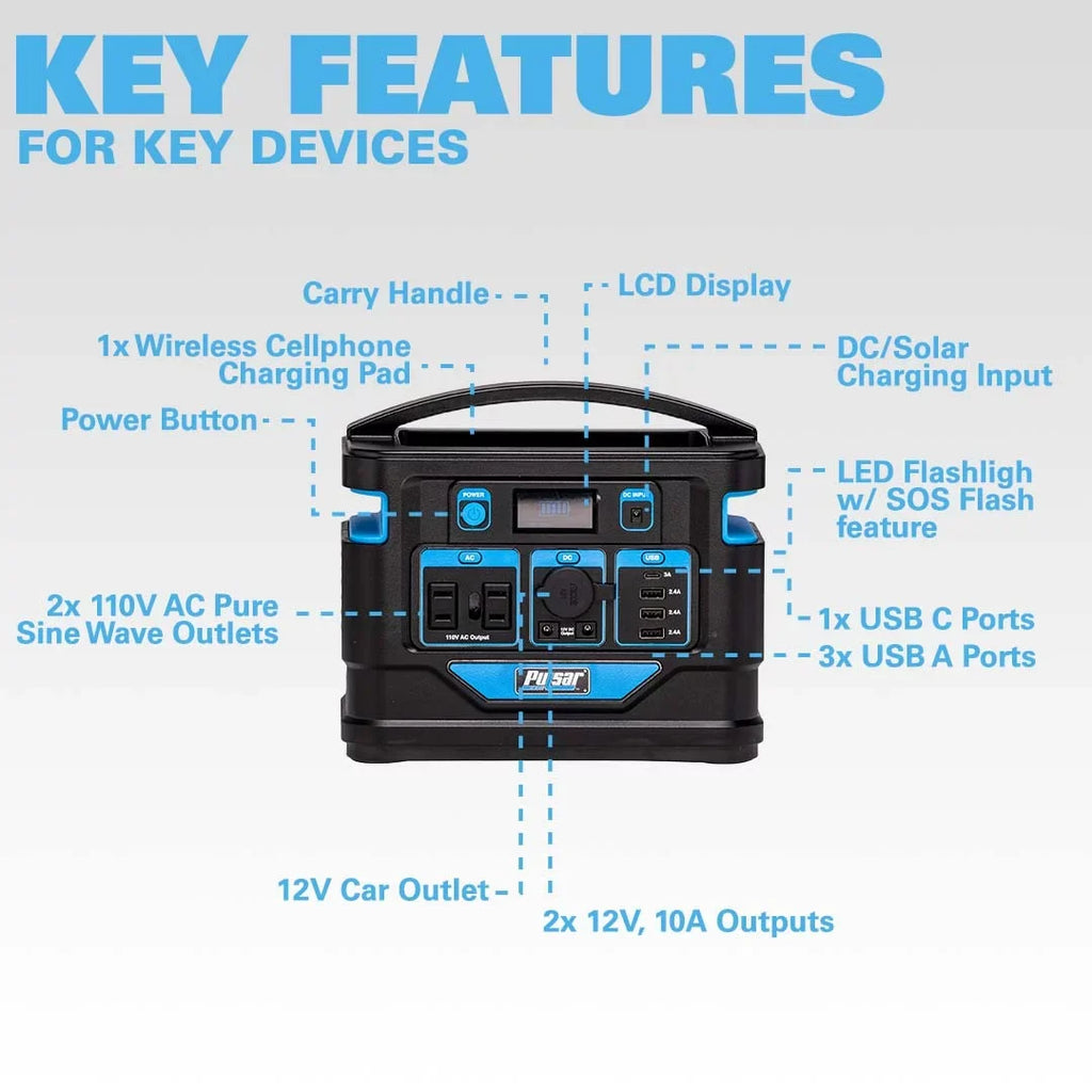 Pulsar Display with Wireless Station Lithium-Ion (518Wh and 500 Watt Portable Power Capacity) Charging Pad