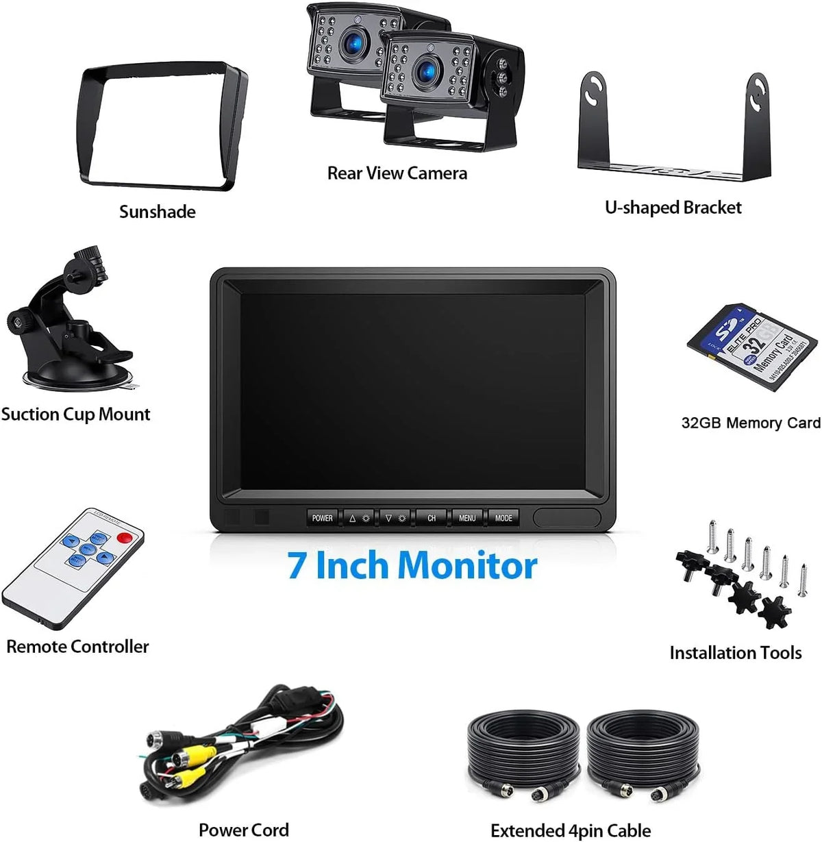 Button Camera View Night Systems, Camera Monitor, 1080P Rear Moistureproof IP69 Split for Clear Reverse Touch Kit Backup 7'' Vision /Trailer/Semi-Truck/Camper-BY702A Wired