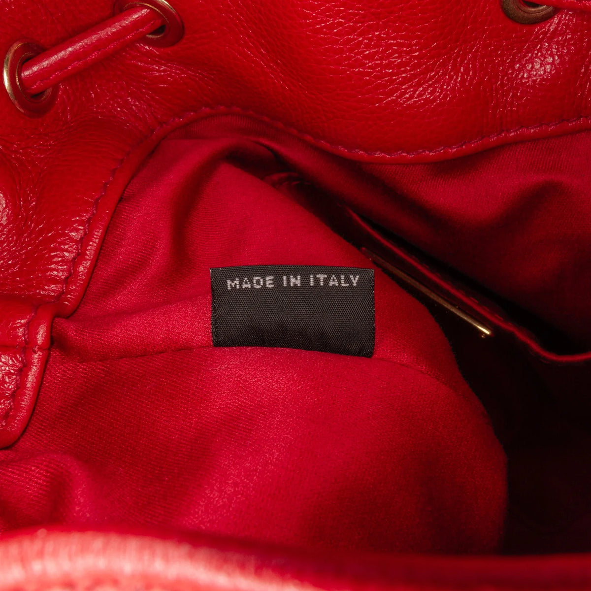 Miu Unisex Bucket Leather Accent Bag Pre-Owned (Good) Red Calf Tassel DrawstringBag Authenticated Miu