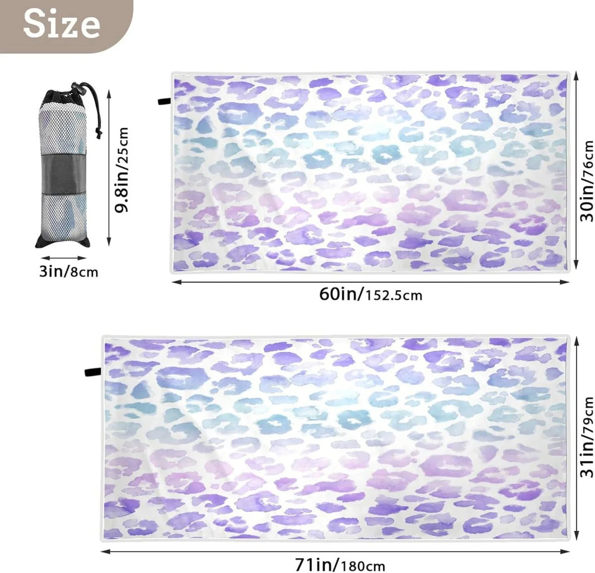 Towel Swimming Holiday Super （405） Absorbent Compact Leopard Dry Oversized Camping Towels Beach Towel Travel Lightweight for - Bestwell Quick - Gradient